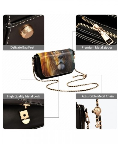 Beautiful Lion Leather Crossbody Bag for Women Small Handbag with Chain Strap, Flip-Top Crossbody Purse $21.19 Crossbody Bags