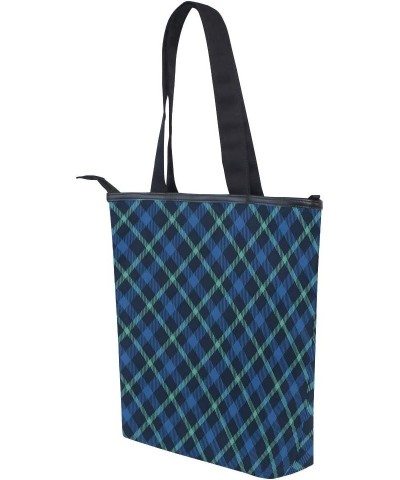 Canvas Top Handle Tote Bag Blue Green Tartan Plaid Shoulder Bag Handbag for Women $13.74 Shoulder Bags