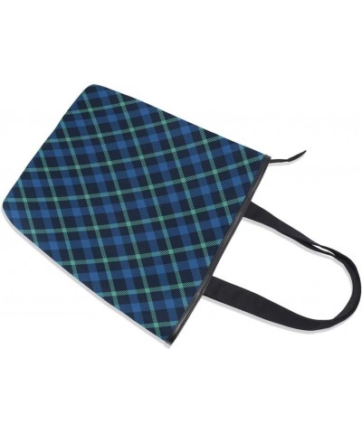 Canvas Top Handle Tote Bag Blue Green Tartan Plaid Shoulder Bag Handbag for Women $13.74 Shoulder Bags