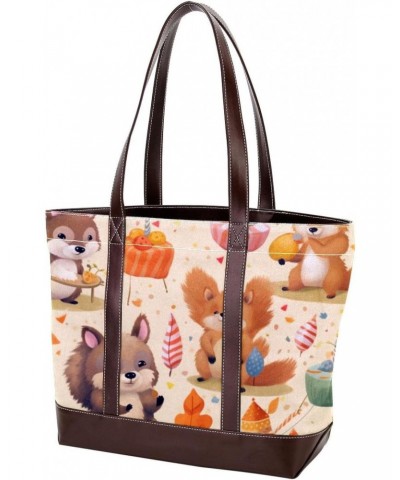 The Tote Bag For Women,Tote Bag With Zipper,Canvas Tote Bag,Animals Bunny Fox Birthday Handbags $26.15 Totes