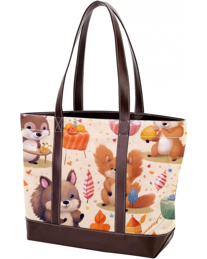 The Tote Bag For Women,Tote Bag With Zipper,Canvas Tote Bag,Animals Bunny Fox Birthday Handbags $26.15 Totes