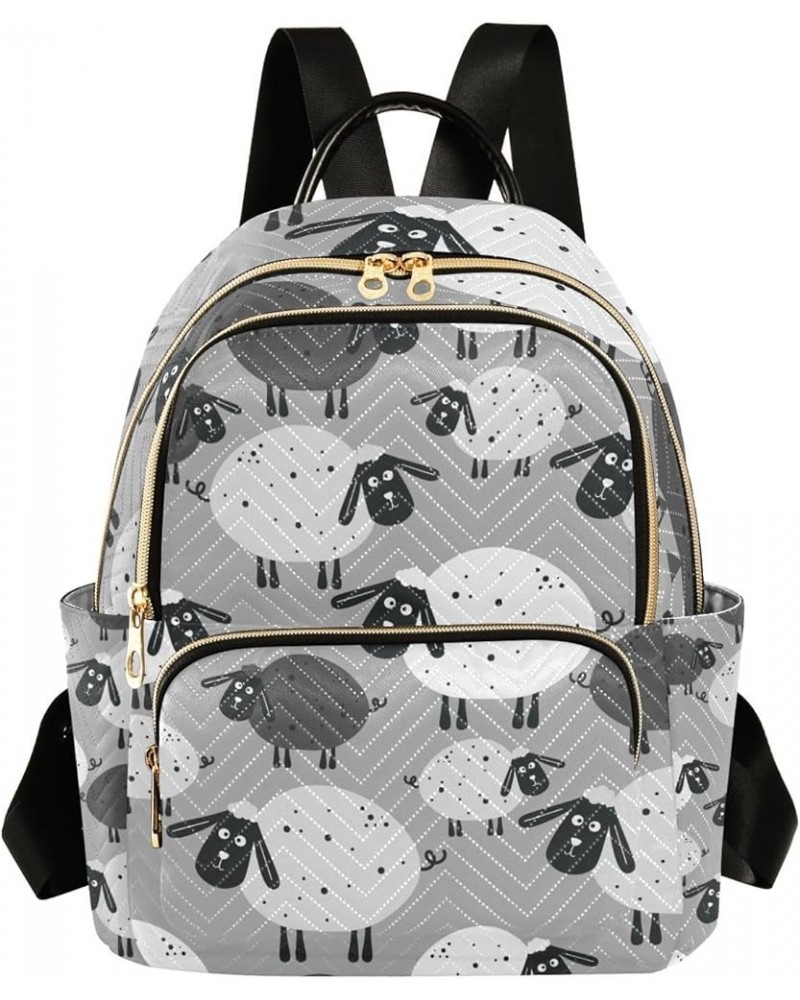 Women Backpack Doodle Cute Sheep Grey Anti-Theft Travel Backpack with Luggage Belt Lightweight Handbag Lady Purse Roomy Doubl...