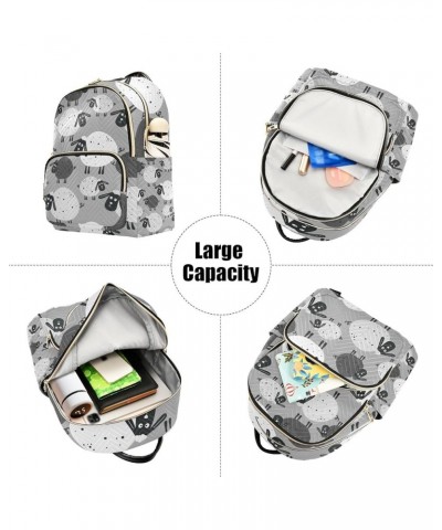 Women Backpack Doodle Cute Sheep Grey Anti-Theft Travel Backpack with Luggage Belt Lightweight Handbag Lady Purse Roomy Doubl...