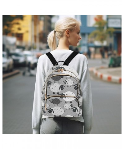 Women Backpack Doodle Cute Sheep Grey Anti-Theft Travel Backpack with Luggage Belt Lightweight Handbag Lady Purse Roomy Doubl...