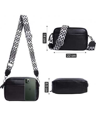 Women Fashion Genuine Leather Shoulder bag,Crossbody Bag for Women Wide Strap Shoulder Bag Top Zip 01-black $17.39 Shoulder Bags