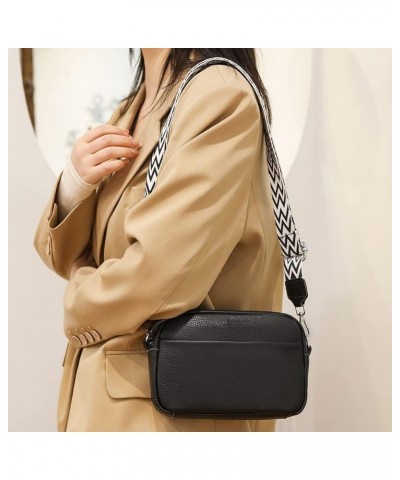 Women Fashion Genuine Leather Shoulder bag,Crossbody Bag for Women Wide Strap Shoulder Bag Top Zip 01-black $17.39 Shoulder Bags