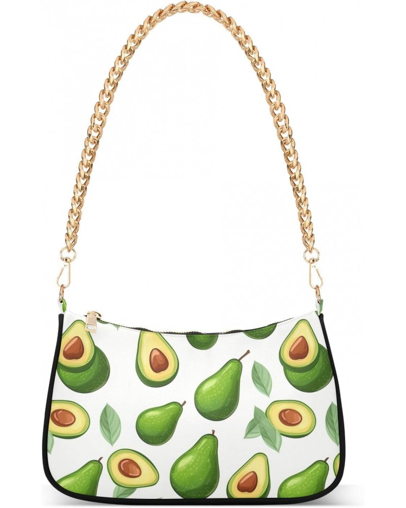 Retro Avocado Print Clutch Shoulder Bag for Women, Hobo Tote Handbag with Gold Chain, Crossbody Bag with Zipper Closure $13.5...