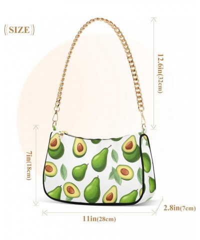 Retro Avocado Print Clutch Shoulder Bag for Women, Hobo Tote Handbag with Gold Chain, Crossbody Bag with Zipper Closure $13.5...