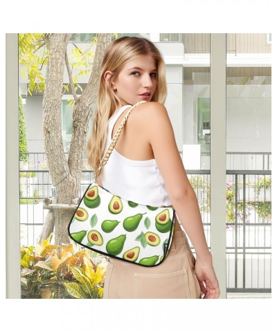 Retro Avocado Print Clutch Shoulder Bag for Women, Hobo Tote Handbag with Gold Chain, Crossbody Bag with Zipper Closure $13.5...