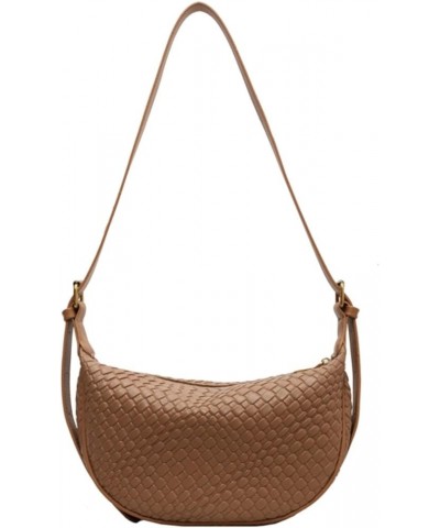 Small Woven Crescent Shoulder Bag for Women Vegan Leather Crossbody Bag Trendy Woven Hobo Purse Khaki $15.29 Shoulder Bags