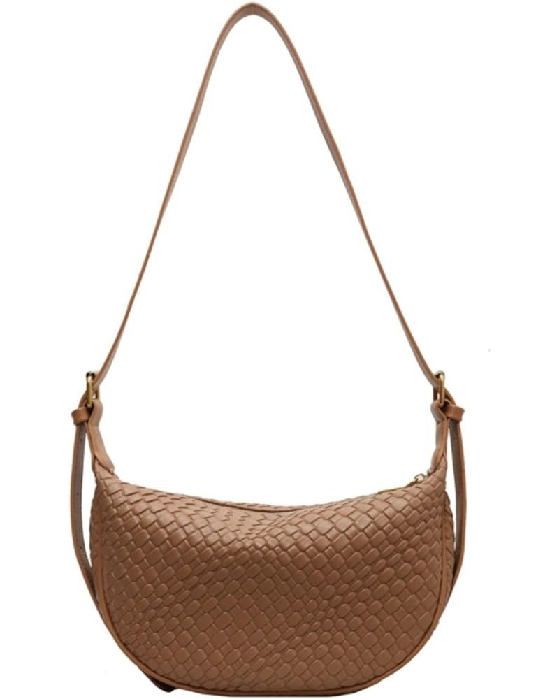 Small Woven Crescent Shoulder Bag for Women Vegan Leather Crossbody Bag Trendy Woven Hobo Purse Khaki $15.29 Shoulder Bags