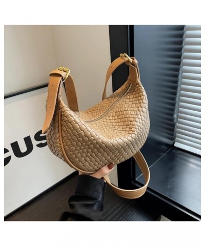 Small Woven Crescent Shoulder Bag for Women Vegan Leather Crossbody Bag Trendy Woven Hobo Purse Khaki $15.29 Shoulder Bags