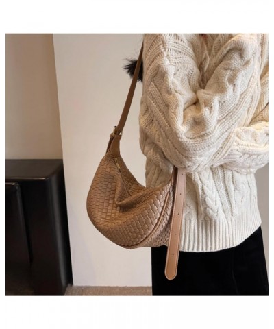 Small Woven Crescent Shoulder Bag for Women Vegan Leather Crossbody Bag Trendy Woven Hobo Purse Khaki $15.29 Shoulder Bags