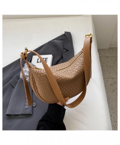 Small Woven Crescent Shoulder Bag for Women Vegan Leather Crossbody Bag Trendy Woven Hobo Purse Khaki $15.29 Shoulder Bags