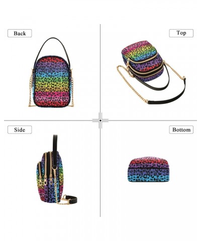 Rainbow Leopard Small Crossbody Handbag for Women Mini Over Shoulder Purse with Three Zippered Pockets Durable Trendy Purse f...