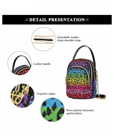 Rainbow Leopard Small Crossbody Handbag for Women Mini Over Shoulder Purse with Three Zippered Pockets Durable Trendy Purse f...