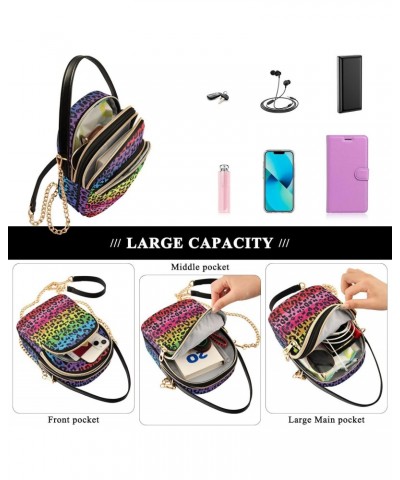 Rainbow Leopard Small Crossbody Handbag for Women Mini Over Shoulder Purse with Three Zippered Pockets Durable Trendy Purse f...