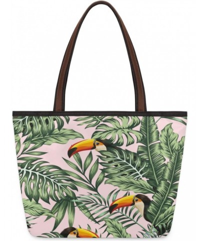 Tote Bag Large Handbag Tropical Bird Toucan Palm Leaves Shoulder Bag Satchel Purse Work Travel Tote Bag with Zipper $13.49 Sa...