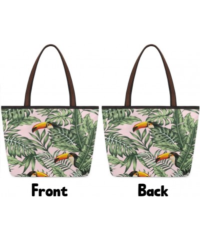 Tote Bag Large Handbag Tropical Bird Toucan Palm Leaves Shoulder Bag Satchel Purse Work Travel Tote Bag with Zipper $13.49 Sa...