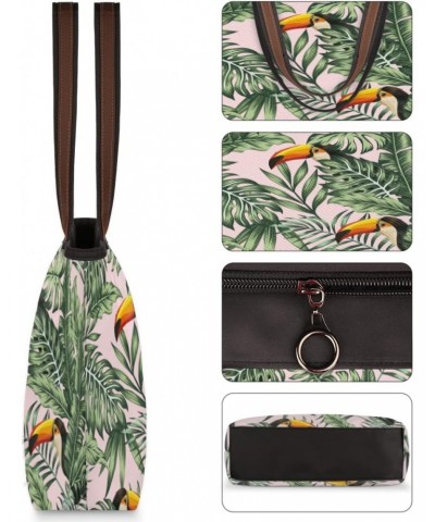 Tote Bag Large Handbag Tropical Bird Toucan Palm Leaves Shoulder Bag Satchel Purse Work Travel Tote Bag with Zipper $13.49 Sa...