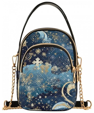 Cartoon Seafood Crossbody Bags for Women Trendy Cell Phone Cross Body Purse Snowflakes Blue Gold $10.21 Crossbody Bags