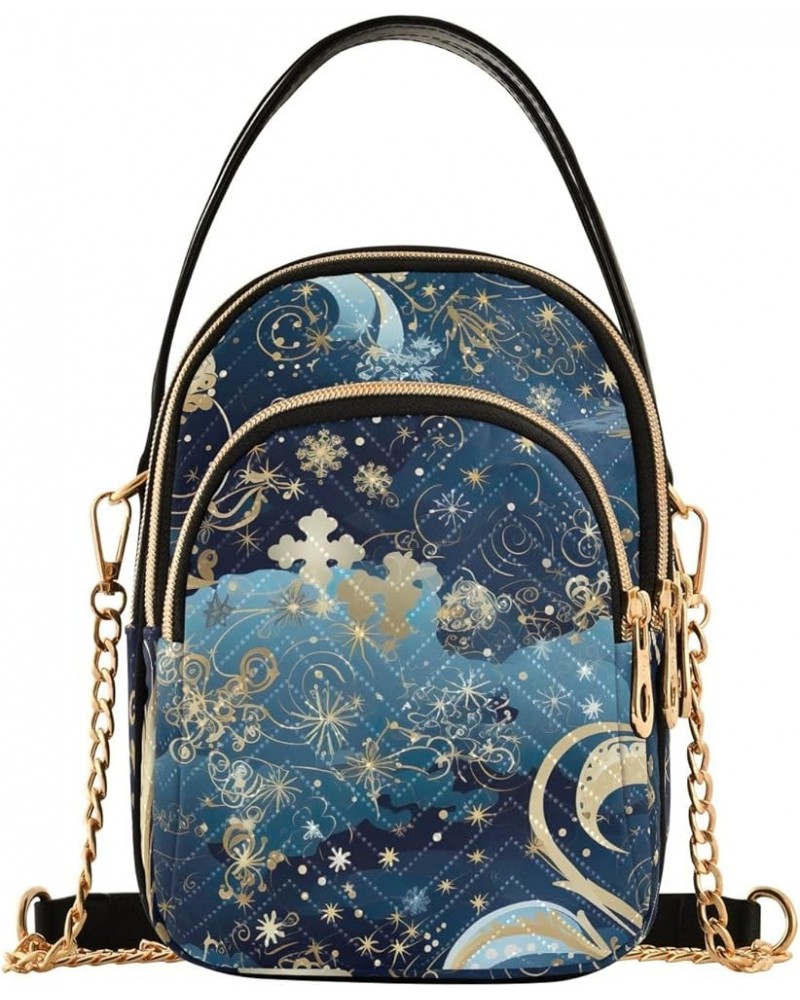 Cartoon Seafood Crossbody Bags for Women Trendy Cell Phone Cross Body Purse Snowflakes Blue Gold $10.21 Crossbody Bags