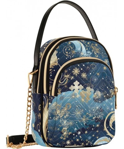 Cartoon Seafood Crossbody Bags for Women Trendy Cell Phone Cross Body Purse Snowflakes Blue Gold $10.21 Crossbody Bags