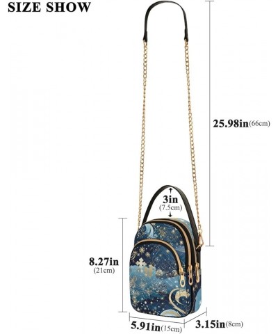 Cartoon Seafood Crossbody Bags for Women Trendy Cell Phone Cross Body Purse Snowflakes Blue Gold $10.21 Crossbody Bags