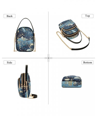 Cartoon Seafood Crossbody Bags for Women Trendy Cell Phone Cross Body Purse Snowflakes Blue Gold $10.21 Crossbody Bags