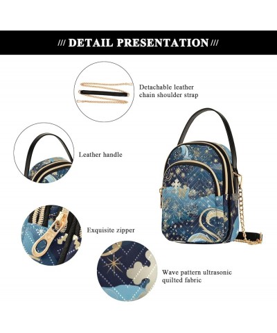 Cartoon Seafood Crossbody Bags for Women Trendy Cell Phone Cross Body Purse Snowflakes Blue Gold $10.21 Crossbody Bags