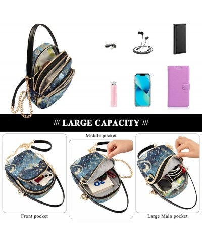 Cartoon Seafood Crossbody Bags for Women Trendy Cell Phone Cross Body Purse Snowflakes Blue Gold $10.21 Crossbody Bags