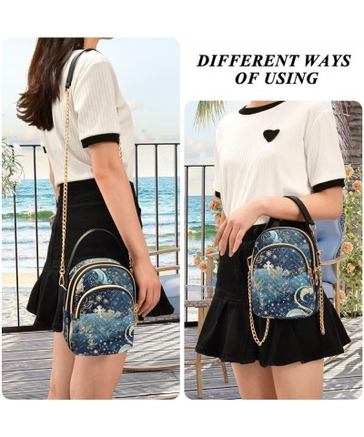 Cartoon Seafood Crossbody Bags for Women Trendy Cell Phone Cross Body Purse Snowflakes Blue Gold $10.21 Crossbody Bags