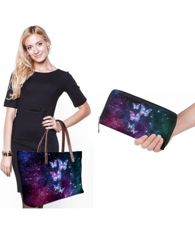 Women Satchel Handbags Shoulder Purses Totes Work Bags with Leather Wallet 2-Piece Set Galaxy Butterfly Print $20.58 Wallets