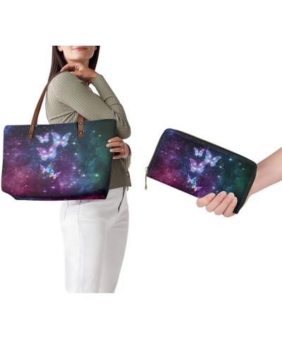 Women Satchel Handbags Shoulder Purses Totes Work Bags with Leather Wallet 2-Piece Set Galaxy Butterfly Print $20.58 Wallets