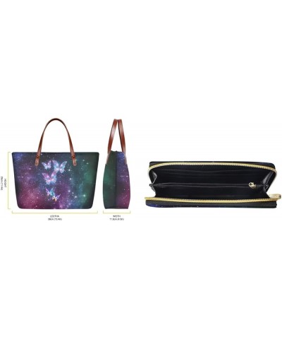 Women Satchel Handbags Shoulder Purses Totes Work Bags with Leather Wallet 2-Piece Set Galaxy Butterfly Print $20.58 Wallets