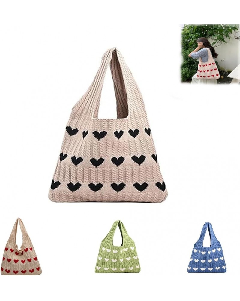 Women's Crochet Tote Bags Heart-shaped Beach Handbags Knit Vacation Aesthetic Casual Love Hobo Bags White $10.00 Backpacks