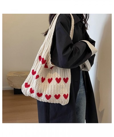 Women's Crochet Tote Bags Heart-shaped Beach Handbags Knit Vacation Aesthetic Casual Love Hobo Bags White $10.00 Backpacks