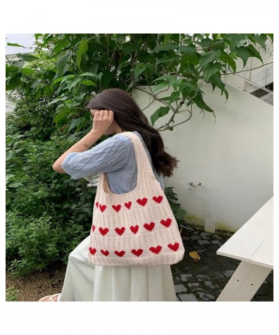 Women's Crochet Tote Bags Heart-shaped Beach Handbags Knit Vacation Aesthetic Casual Love Hobo Bags White $10.00 Backpacks