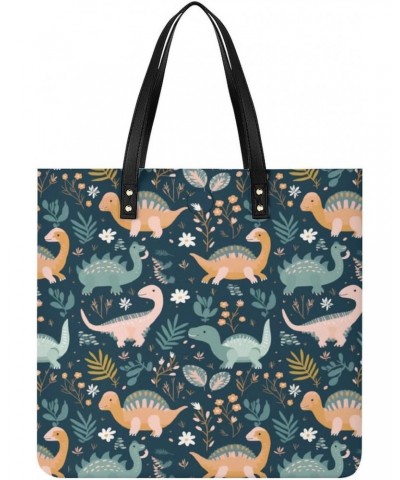 Dinosaur Plant Leaves Handbag Large Capacity Top-Handle Bag Ladies Shoulder Totes $19.37 Totes