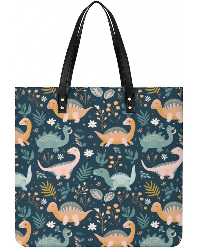 Dinosaur Plant Leaves Handbag Large Capacity Top-Handle Bag Ladies Shoulder Totes $19.37 Totes