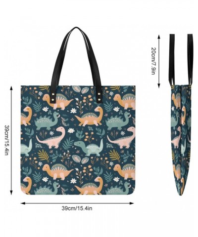 Dinosaur Plant Leaves Handbag Large Capacity Top-Handle Bag Ladies Shoulder Totes $19.37 Totes