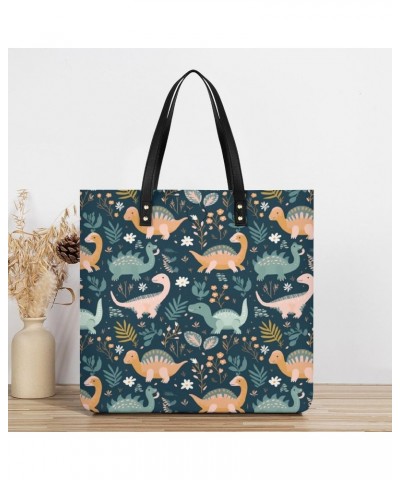 Dinosaur Plant Leaves Handbag Large Capacity Top-Handle Bag Ladies Shoulder Totes $19.37 Totes