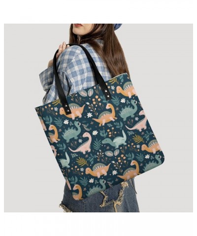 Dinosaur Plant Leaves Handbag Large Capacity Top-Handle Bag Ladies Shoulder Totes $19.37 Totes