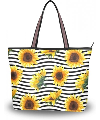 Women Tote Bag Sunflower Black Background Handbags Purses Designer Tote Shoulder Bag Top Handle Bag for Daily Work Travel L S...