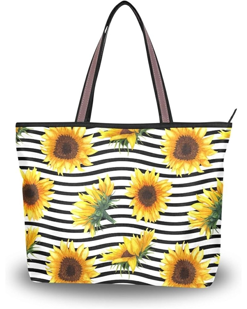 Women Tote Bag Sunflower Black Background Handbags Purses Designer Tote Shoulder Bag Top Handle Bag for Daily Work Travel L S...