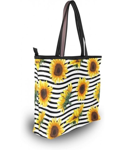 Women Tote Bag Sunflower Black Background Handbags Purses Designer Tote Shoulder Bag Top Handle Bag for Daily Work Travel L S...