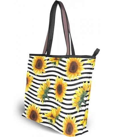 Women Tote Bag Sunflower Black Background Handbags Purses Designer Tote Shoulder Bag Top Handle Bag for Daily Work Travel L S...