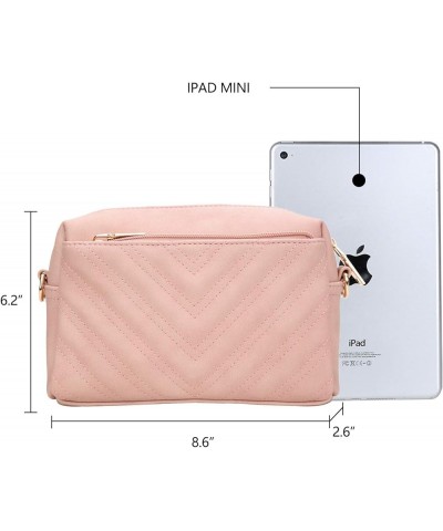 Triple Zip Lightweight Small Crossbody Bags for Women Quilted Shoulder Purses and Handbags Pink $14.00 Shoulder Bags