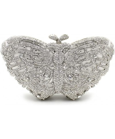 Women's Elegant Butterfly Rhinestone Evening Bags Luxury Crystal Clutch Wedding Party Cocktail Handbag Purse Silver $39.42 Ev...