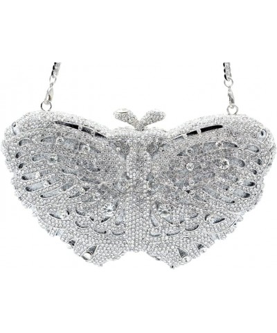 Women's Elegant Butterfly Rhinestone Evening Bags Luxury Crystal Clutch Wedding Party Cocktail Handbag Purse Silver $39.42 Ev...